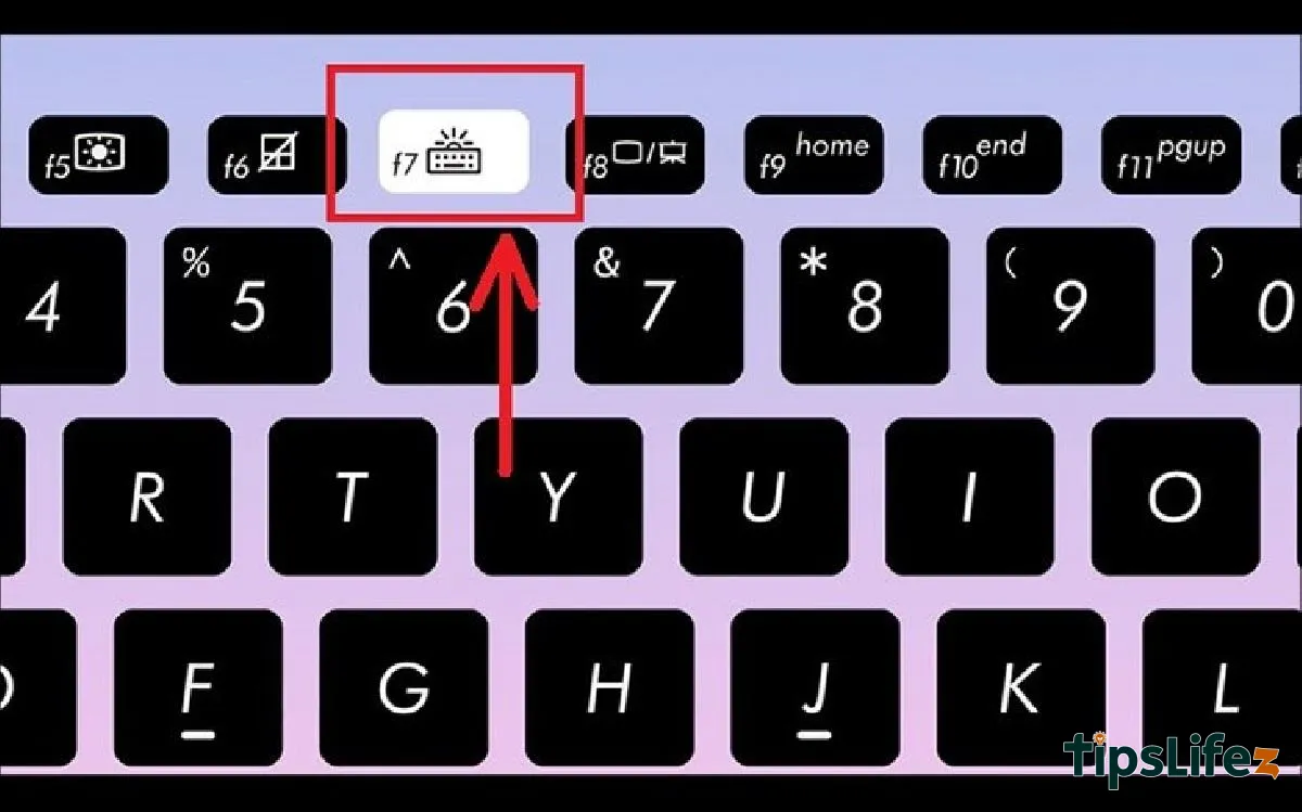 Press F7 to turn the keyboard backlight on or off