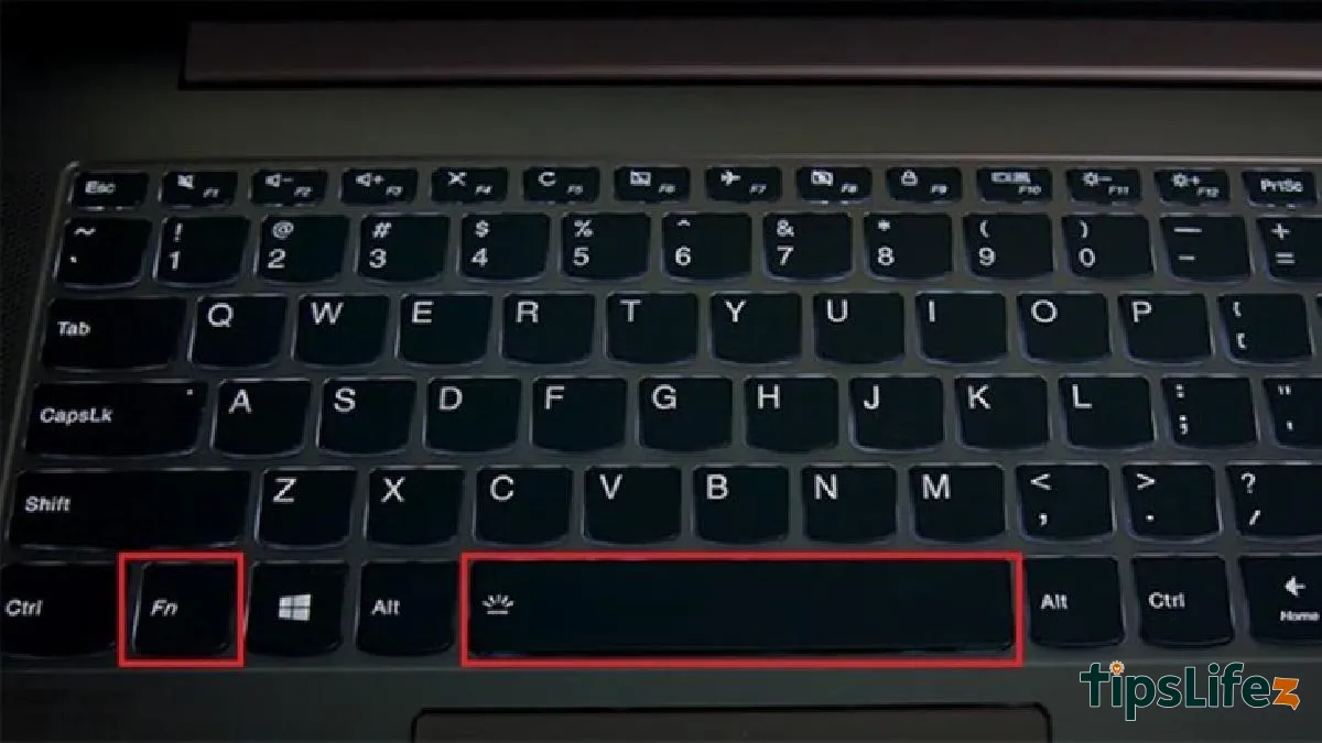 Press Fn and the space bar to turn on the keyboard light on Lenovo laptops